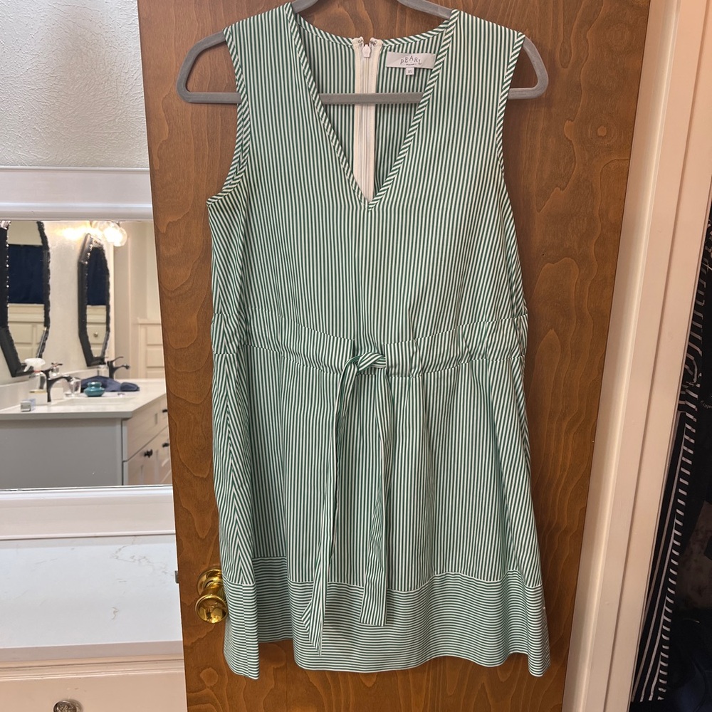 Pearl by Lela Rose Striped Green Sleeveless Midi Dress